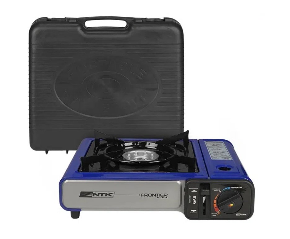 Fogareiro Frontier Portatil Para Cozinha E Camping Azul - Nautika + Refil Gás + Maçarico Portátil