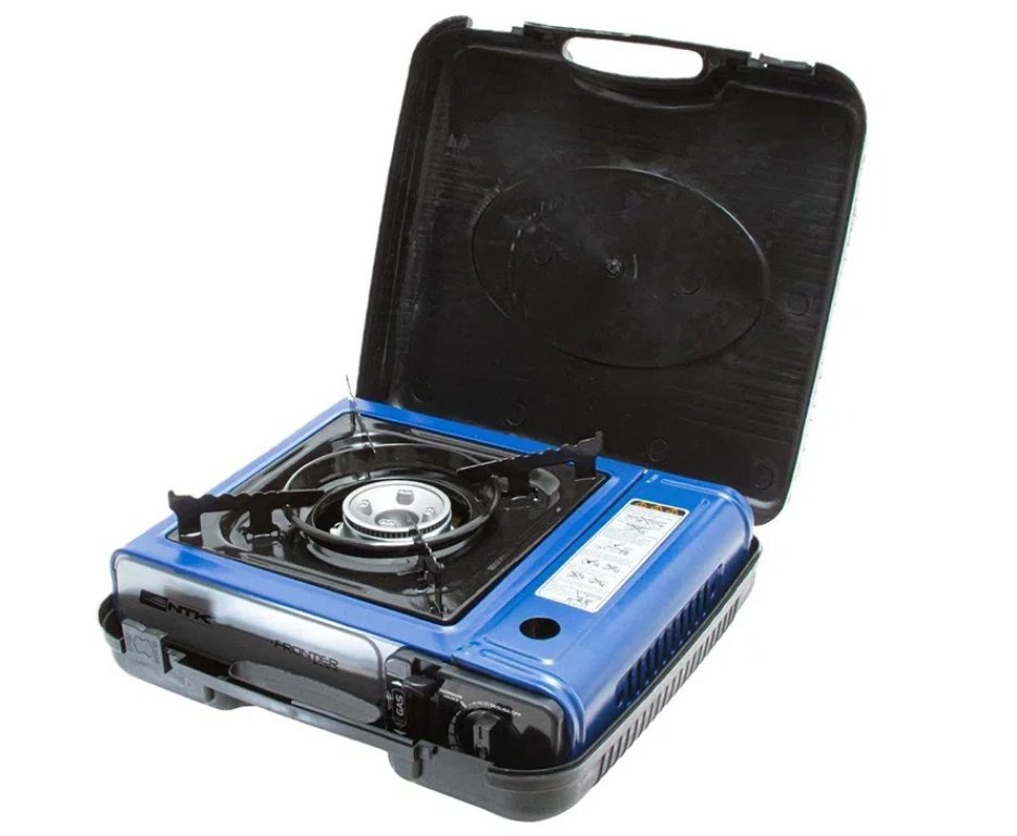 Fogareiro Frontier Portatil Para Cozinha E Camping Azul - Nautika + Refil Gás + Maçarico Portátil