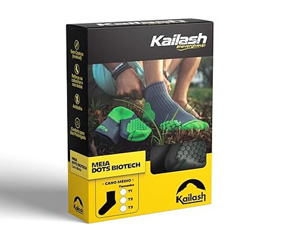 Meia Kailash Cano Médio Dots Biotech Unis. Preta/ Cinza
