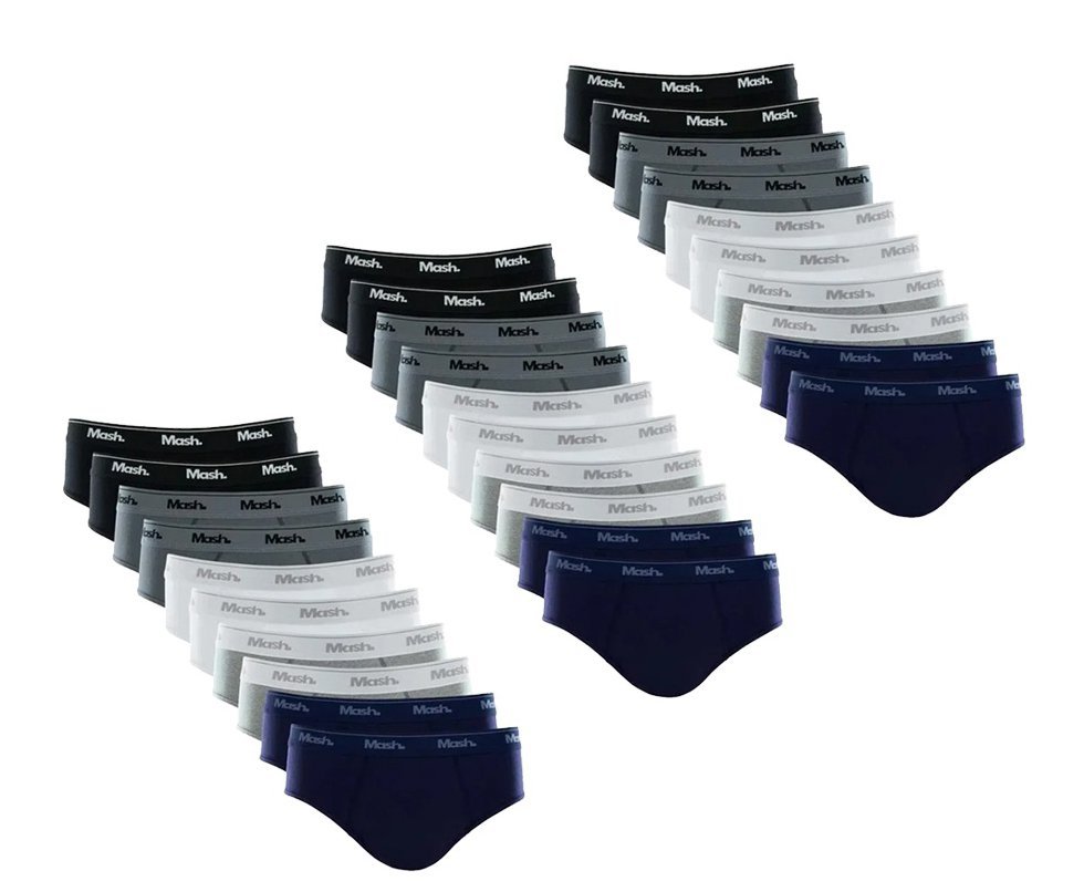 Kit 30 Cuecas Mash Slip Algodão Sortido AZ/BR/CZ/GR/PT - TAM G