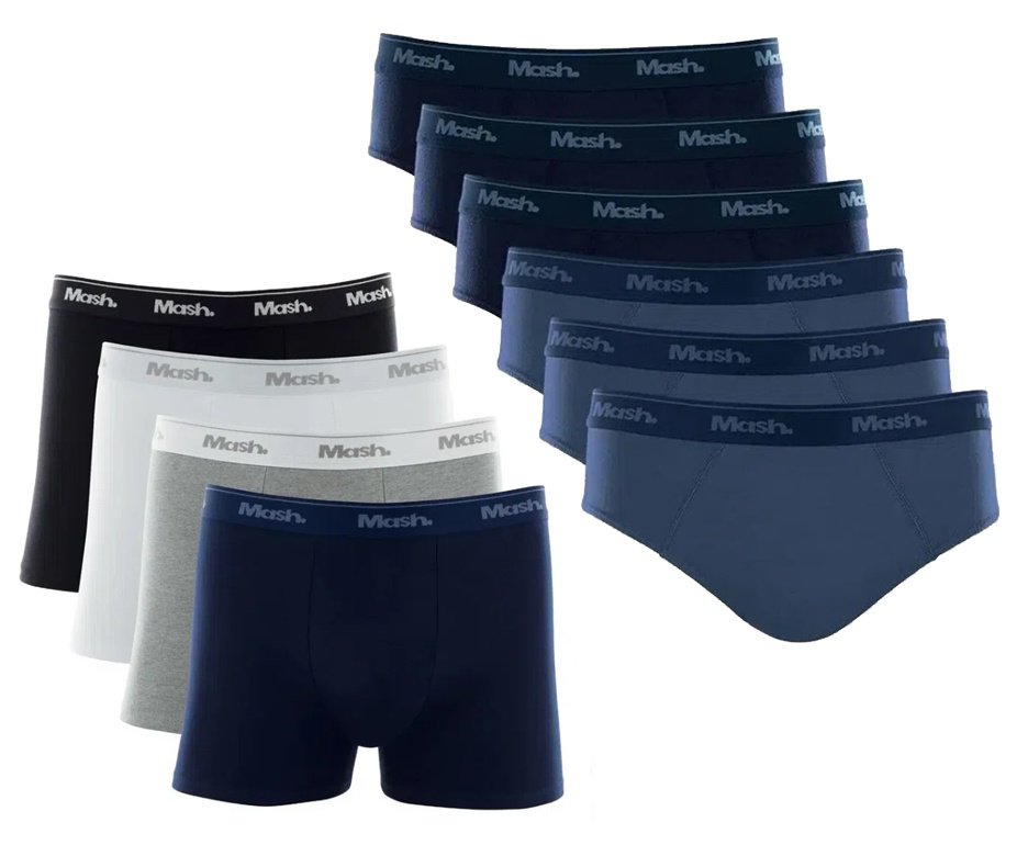 Kit 4 Cuecas Mash Boxer Box Algodão Cotton Original + Kit 6 Cuecas Slip Algodão Mash - TAM M