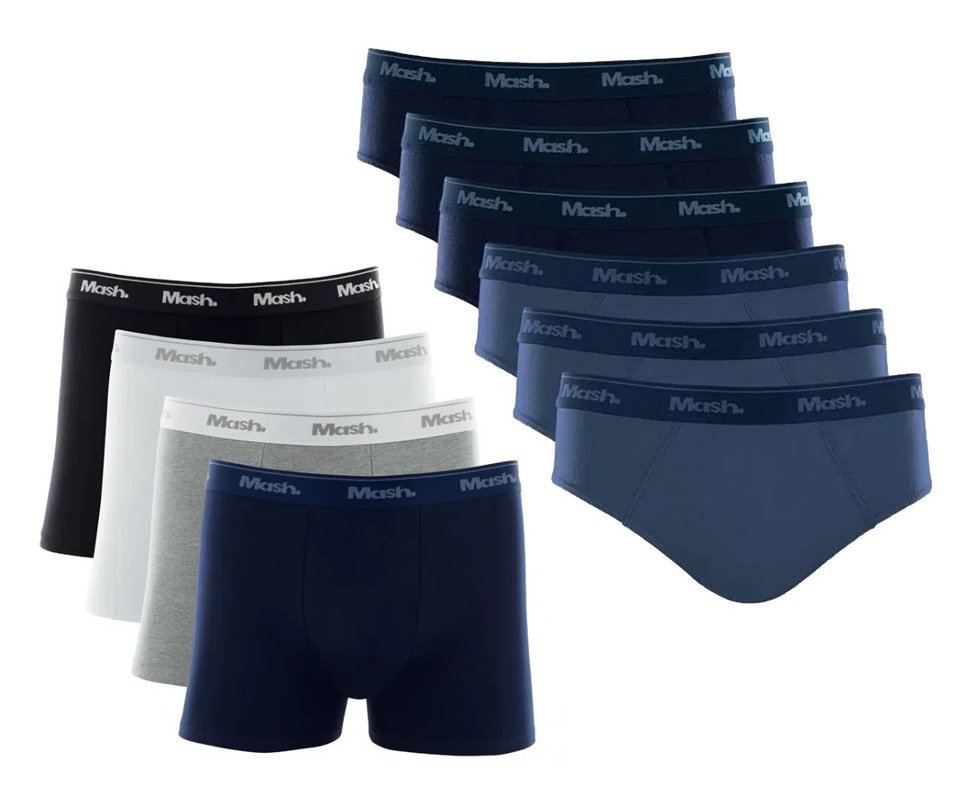 Kit 4 Cuecas Mash Boxer Box Algodão Cotton Original + Kit 6 Cuecas Slip Algodão Mash - TAM M