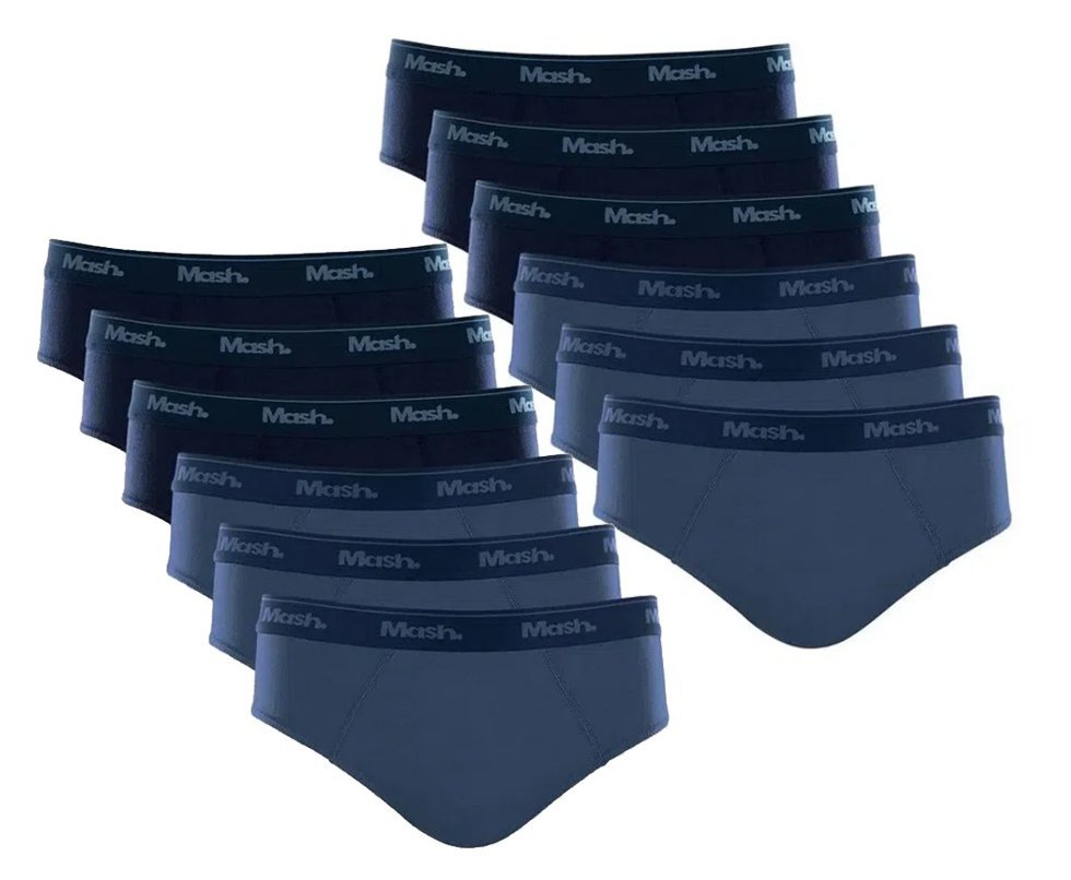 Kit 12 Cuecas Slip Algodão Mash Original - Azul - TAM M