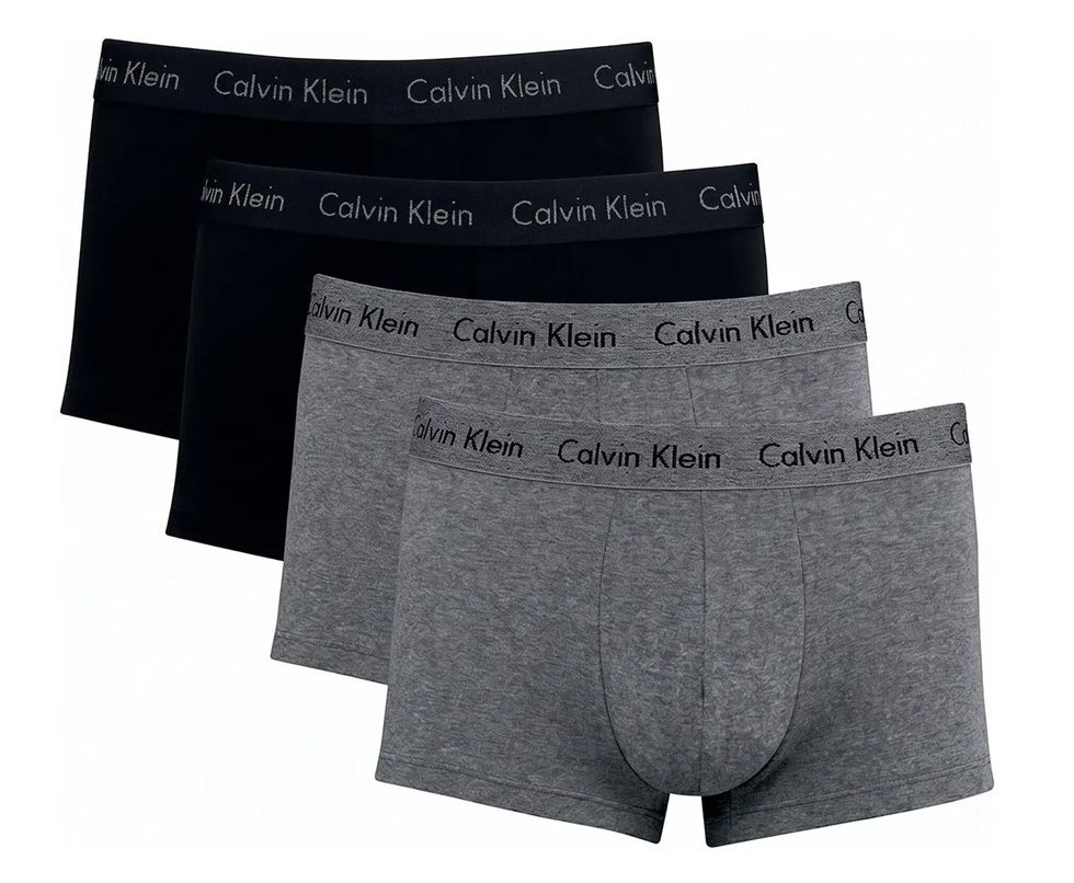 Kit 4 Cuecas Calvin Klein Low Rise Trunk de Cotton Cinza Mescla e Preta