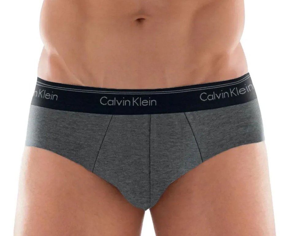 Kit 2 Cuecas Calvin Klein Slip Brief de Cotton Mescla Grafite