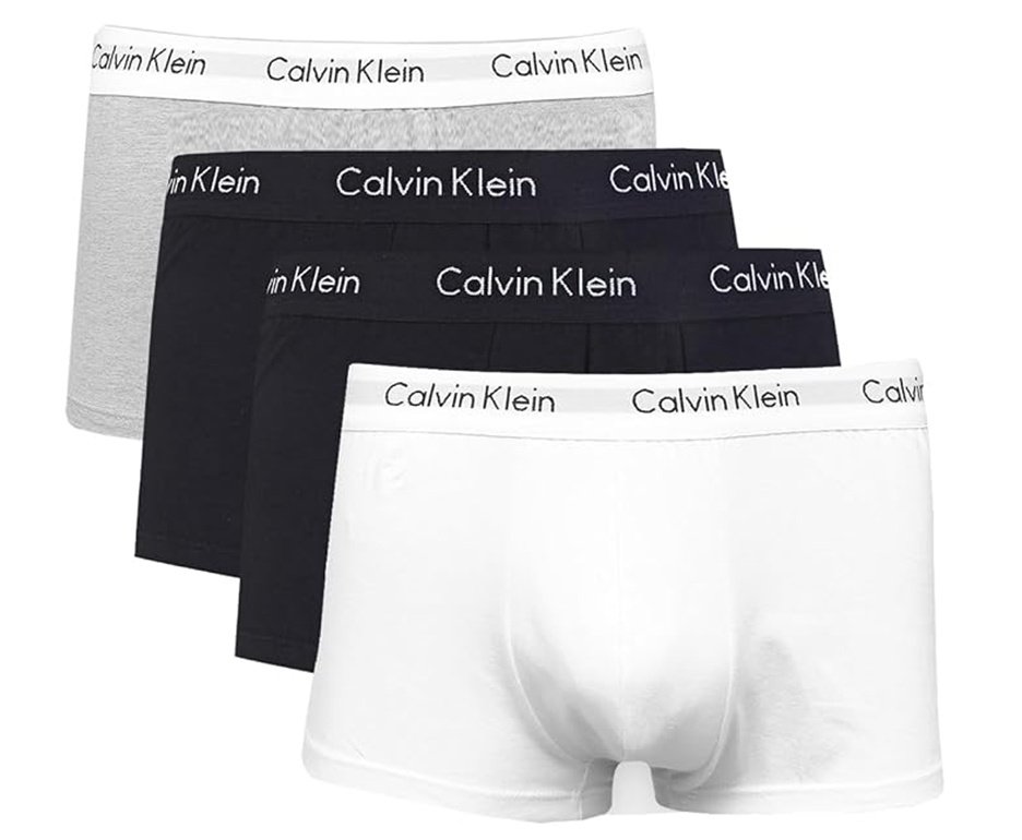Kit 4 Cuecas Calvin Klein Boxer Low Rise Trunk de Cotton Preto/Branco/Cinza