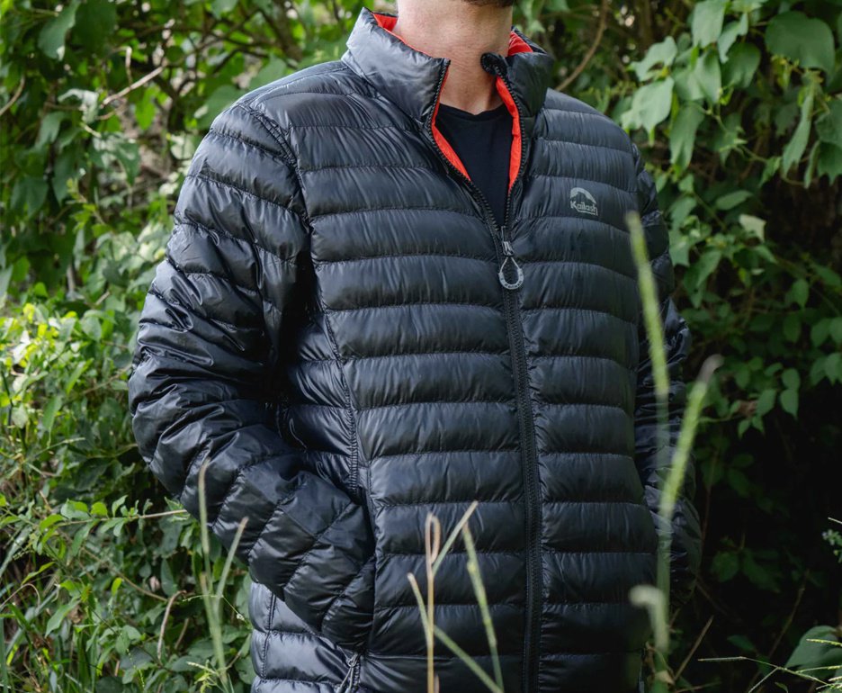 Jaqueta Puffer Kailash Dupla Face Pluma Ganso Masculina Preto/Laranja Escuro