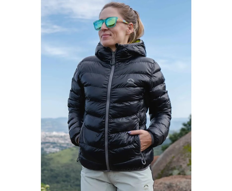 Jaqueta Puffer Kailash Double Patagonia Feminina - Preto/Verde Limão