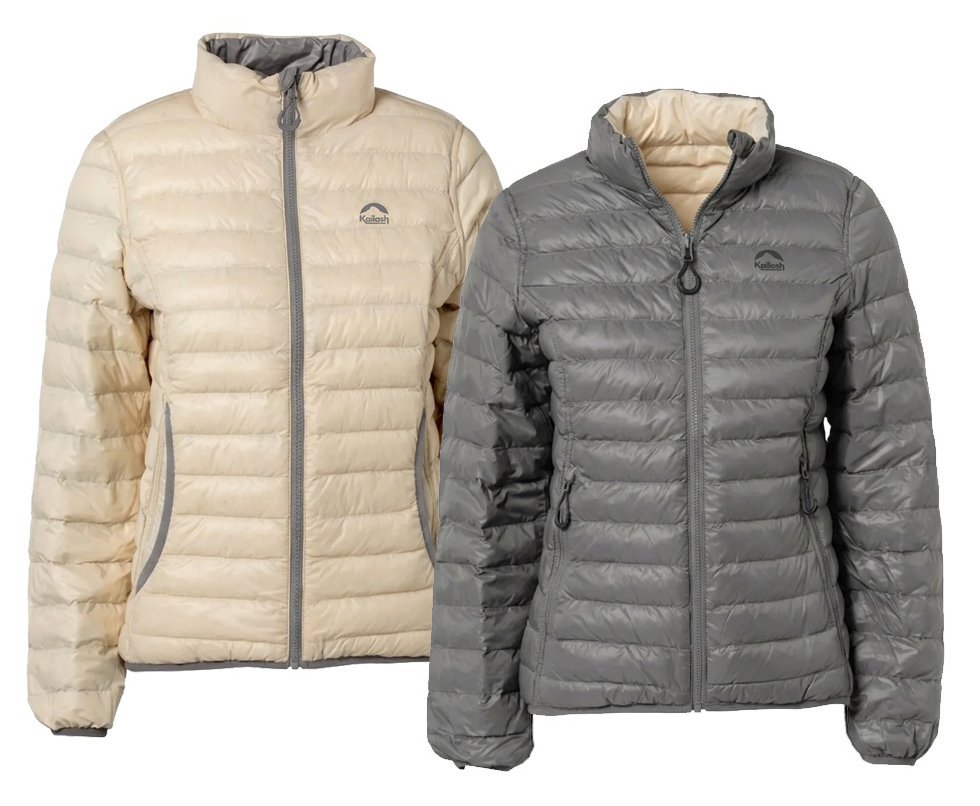 Jaqueta Kailash Puffer Dupla Face Pluma Ganso Feminina Chumbo/off White