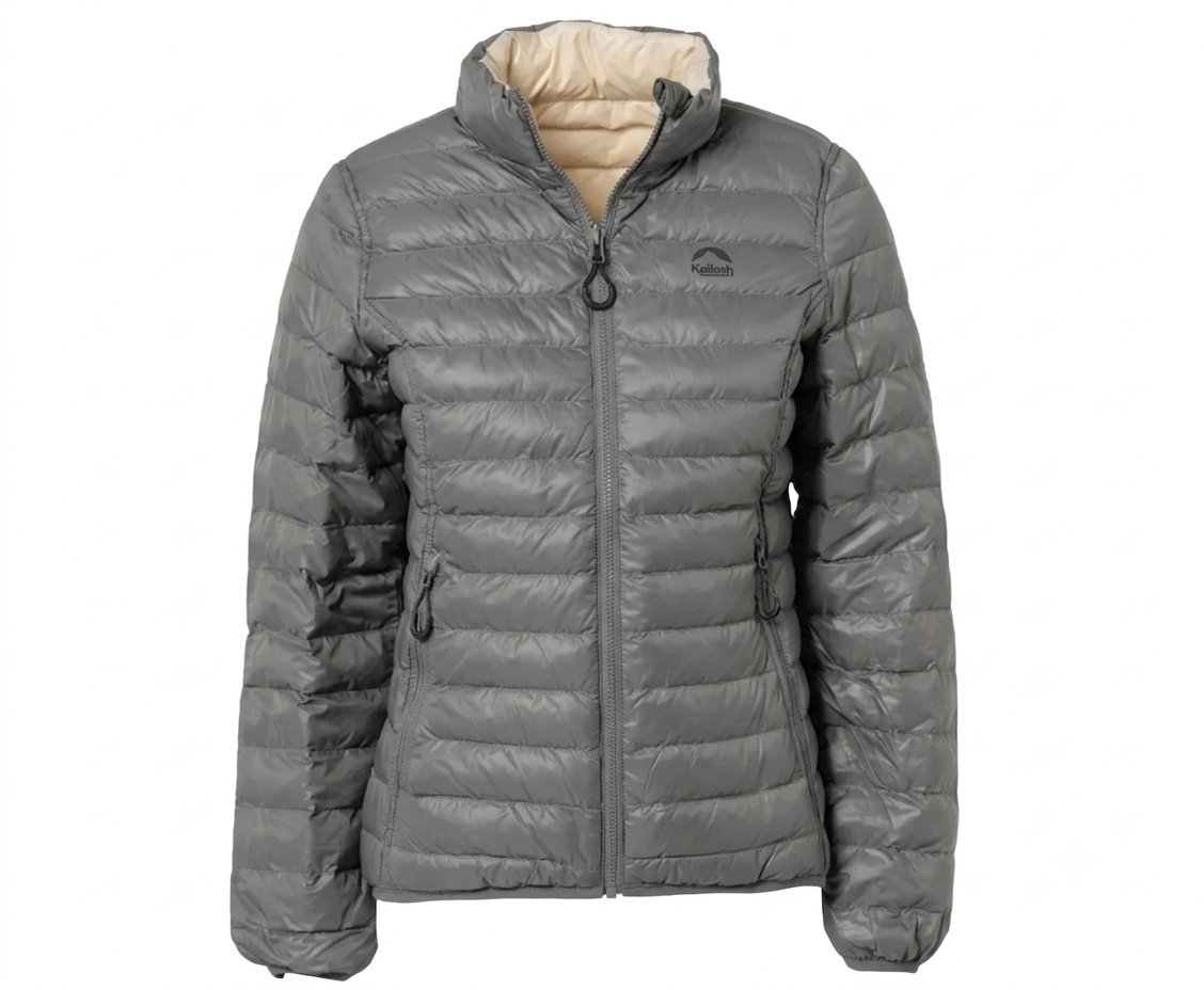 Jaqueta Kailash Puffer Dupla Face Pluma Ganso Feminina Chumbo/off White