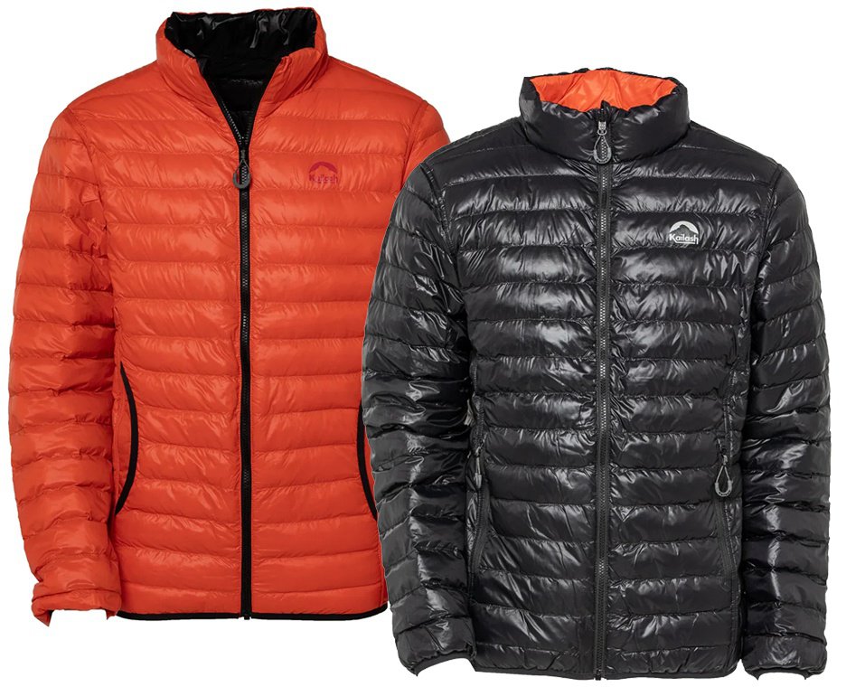 Jaqueta Kailash Puffer Dupla Face Pluma Ganso Feminina Preto e Laranja Escuro