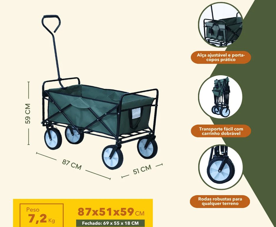 Carrinho de Transporte Guepardo Dobrável 80Kg Roller