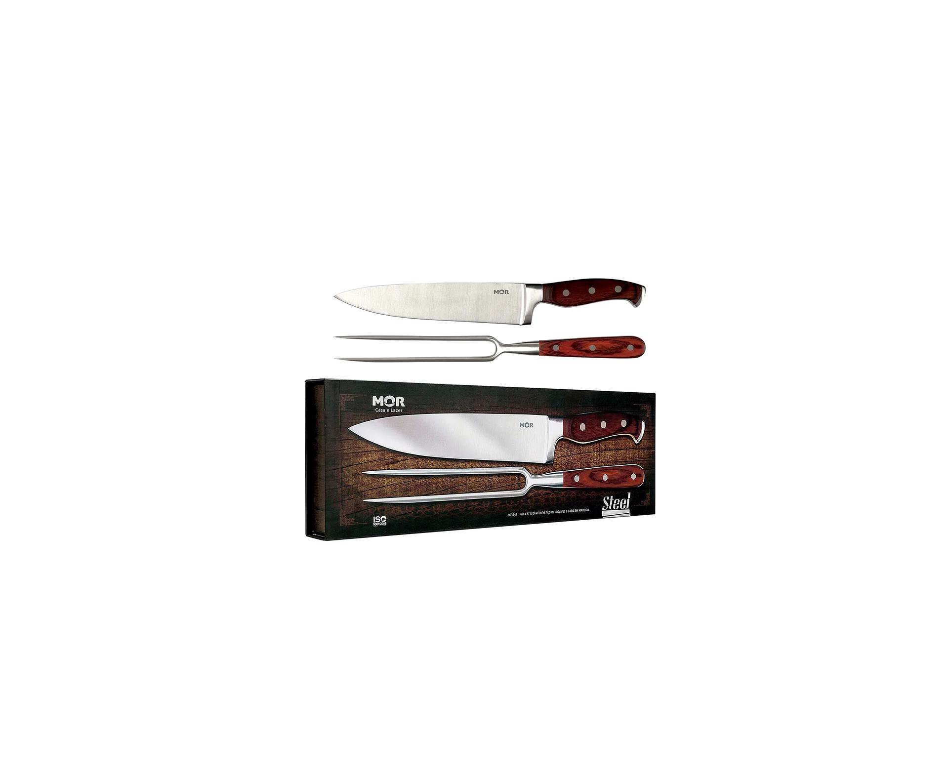 Conjunto De Faca 8" E Garfo Inox Para Churrasco Mor