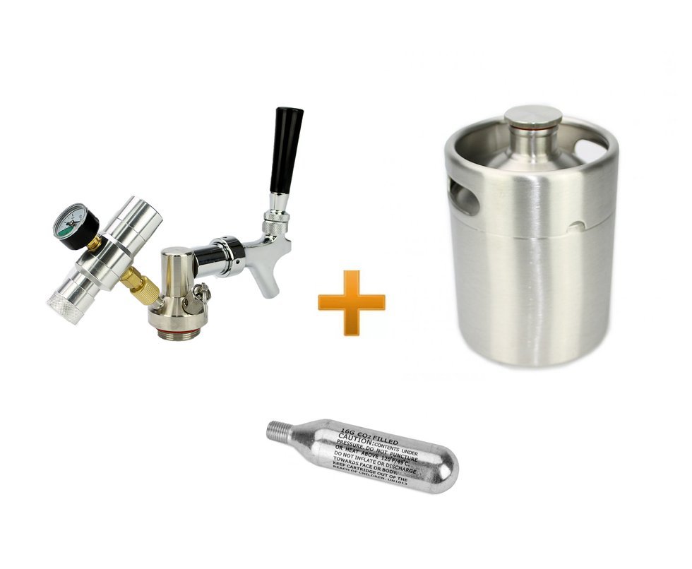 Kit Growler Em Aço Inox 3,6l + Torneira Co2 16g Para Cerveja E Chopp Artesanal