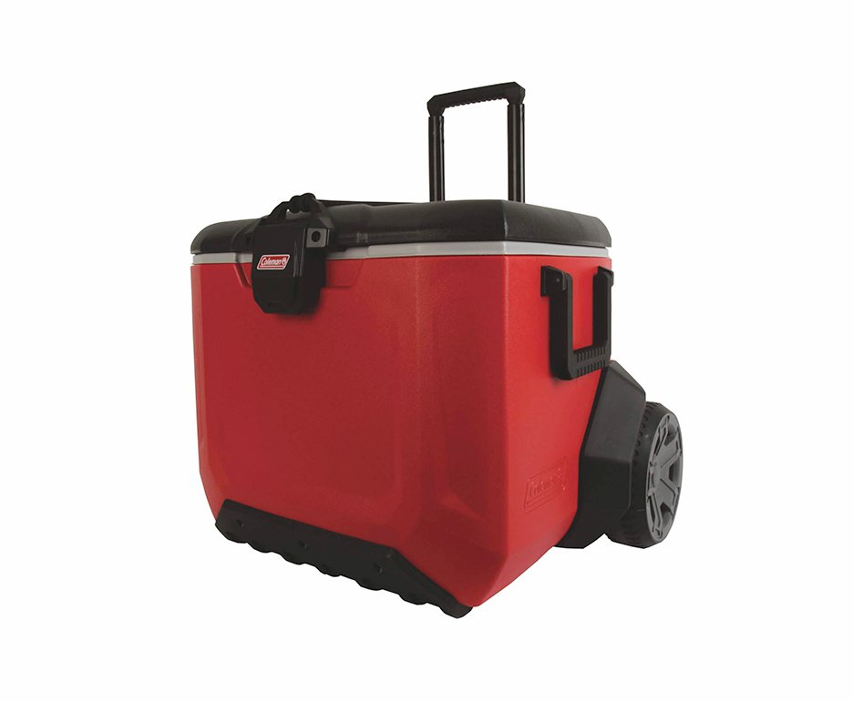 Caixa Cooler Termico Coleman 55 Qt / 52l Rugged Vermelho Com Rodas
