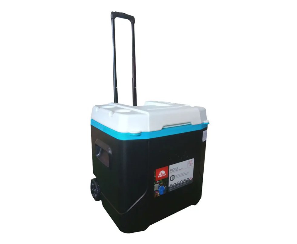 Caixa Térmica Igloo Usa Profile 54qt 51l Com Roda E Alça Ajustavel Preto/turquesa