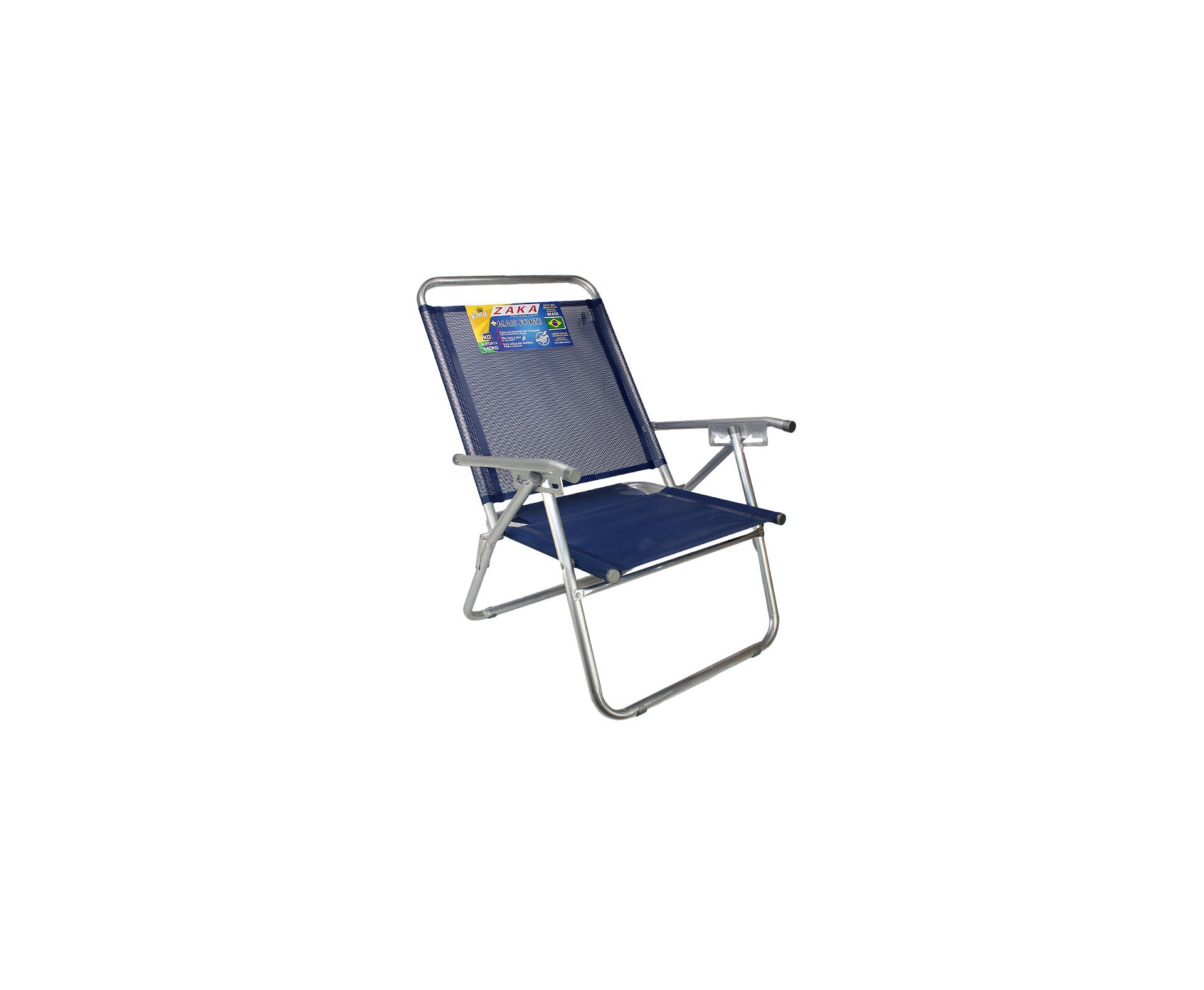 Cadeira De Praia Em Aluminio Zaka King Reclinável Marinho Capacidade 140kg