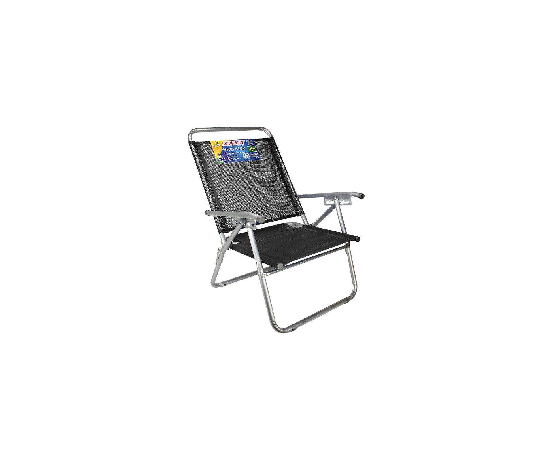 Cadeira De Praia Em Aluminio Zaka King Reclinável Preta Capacidade 140kg