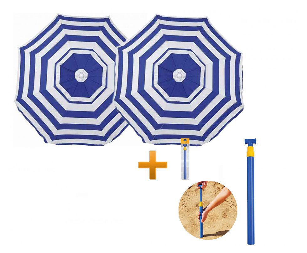 Kit 02 Guarda Sol Articulado 2,4m Alumínio Azul - Mor + Saca Areia