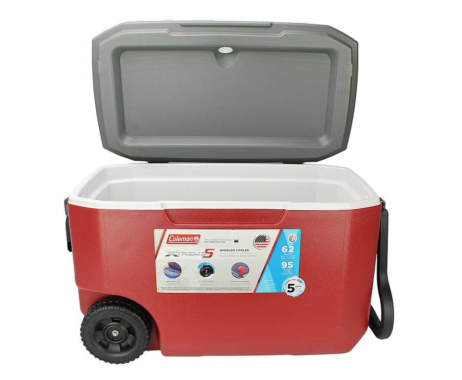 Caixa Térmica Coleman 62qt/58l Xtreme 5 Wheeled Cooler Vermelha Com Rodas