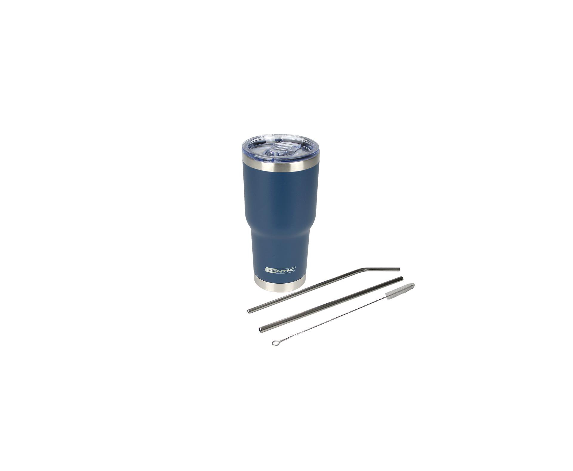 Copo Térmico Inox Nautika Siluet Azul 850 Ml + 02 Canudos Metal + Escova Limpeza