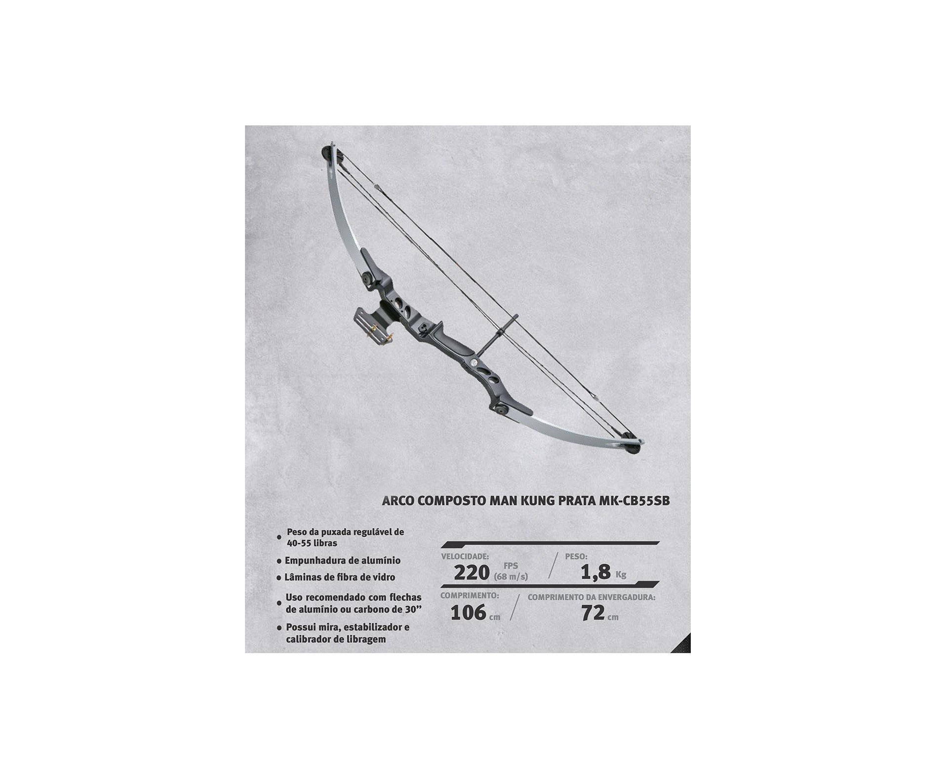 Arco Composto Prata Mk-cb55sb 40-55 Libras - Man Kung
