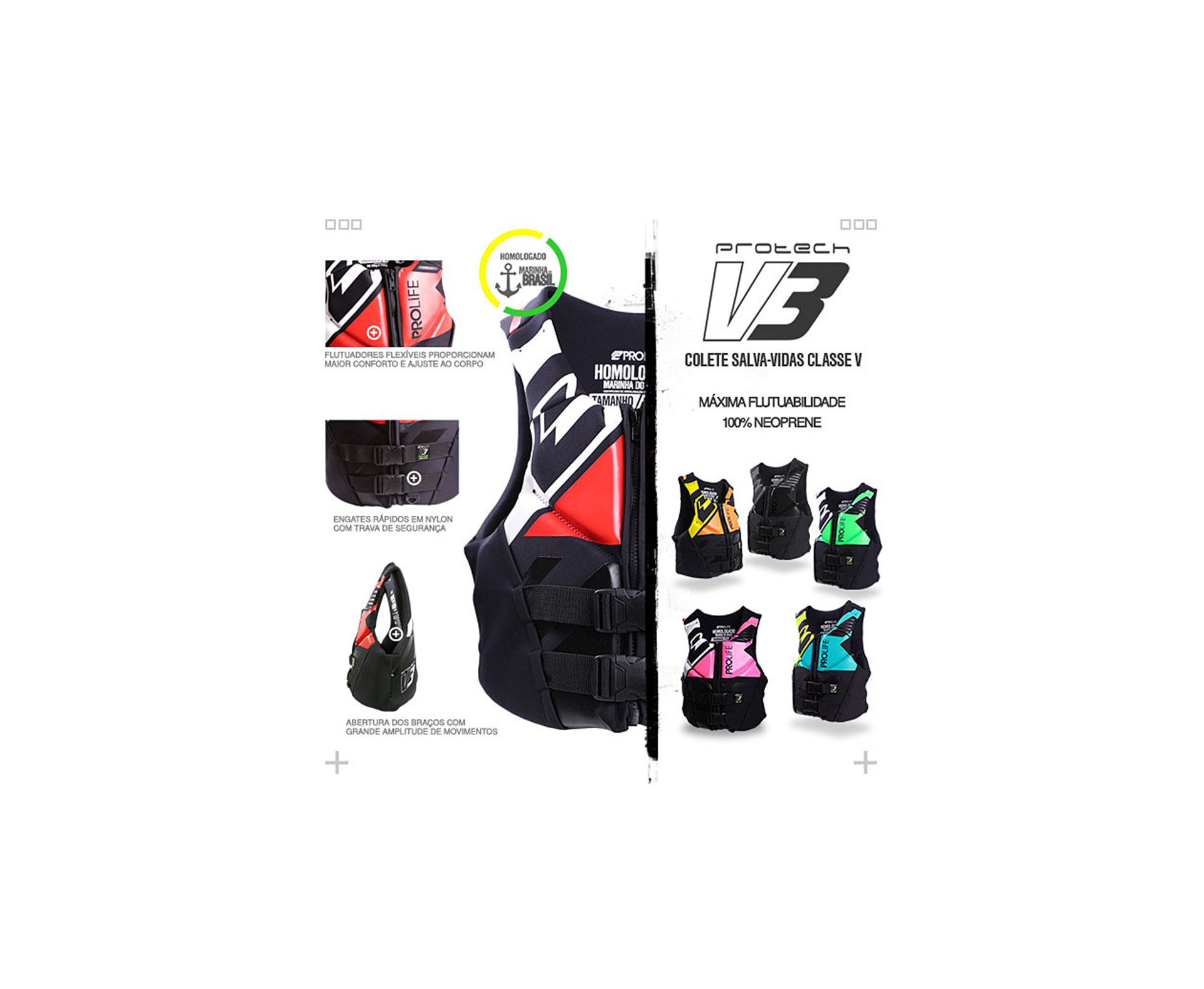 Colete Salva Vidas Neoprene New Protech V3 Homologado Amarelo/laranja - Prolife - P