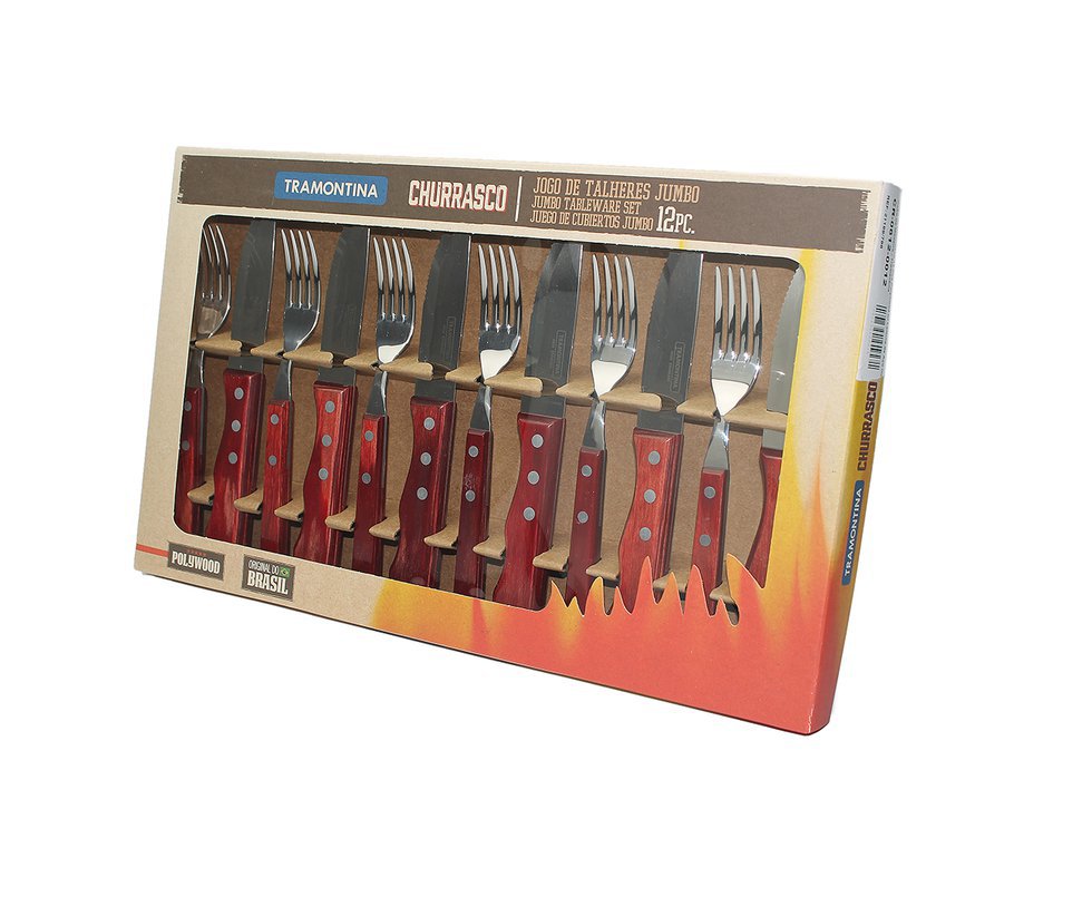Jogo Churrasco Jumbo 12 Pç Cabo De Madeira Polywood E Lâmina De Aço Inox 21199/796 - Tramontina