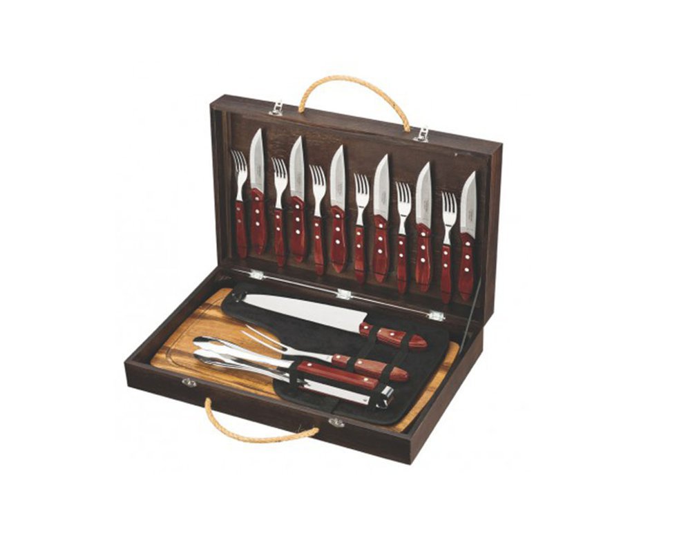 Kit Churrasco Tramontina 17 Pcs Polywood Com Lamina De Aço Inox E Cabo De Madeira