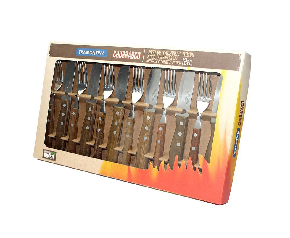 Jogo Talher Para Churrasco Jumbo 12 Peças Com Cabo De Madeira E Lâmina De Aço Inox 22299/059 - Tramontina