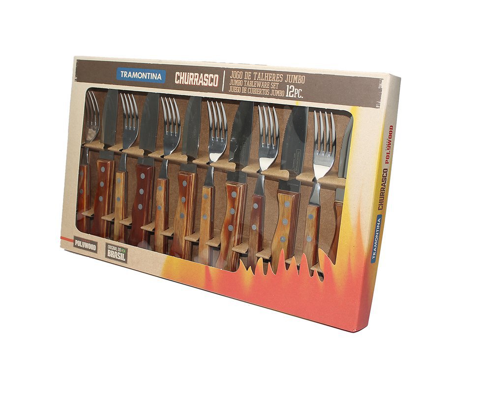 Jogo Churrasco Jumbo 12 Pç Com Cabo De Madeira Polywood E Lâmina De Aço Inox 21199/496 - Tramontina
