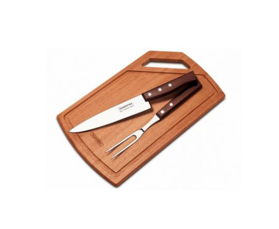Kit P/ Churrasco 3 Pcs Tradicional C/ Lamina De Aço Inox E Cabo De Madeira - Tramontina
