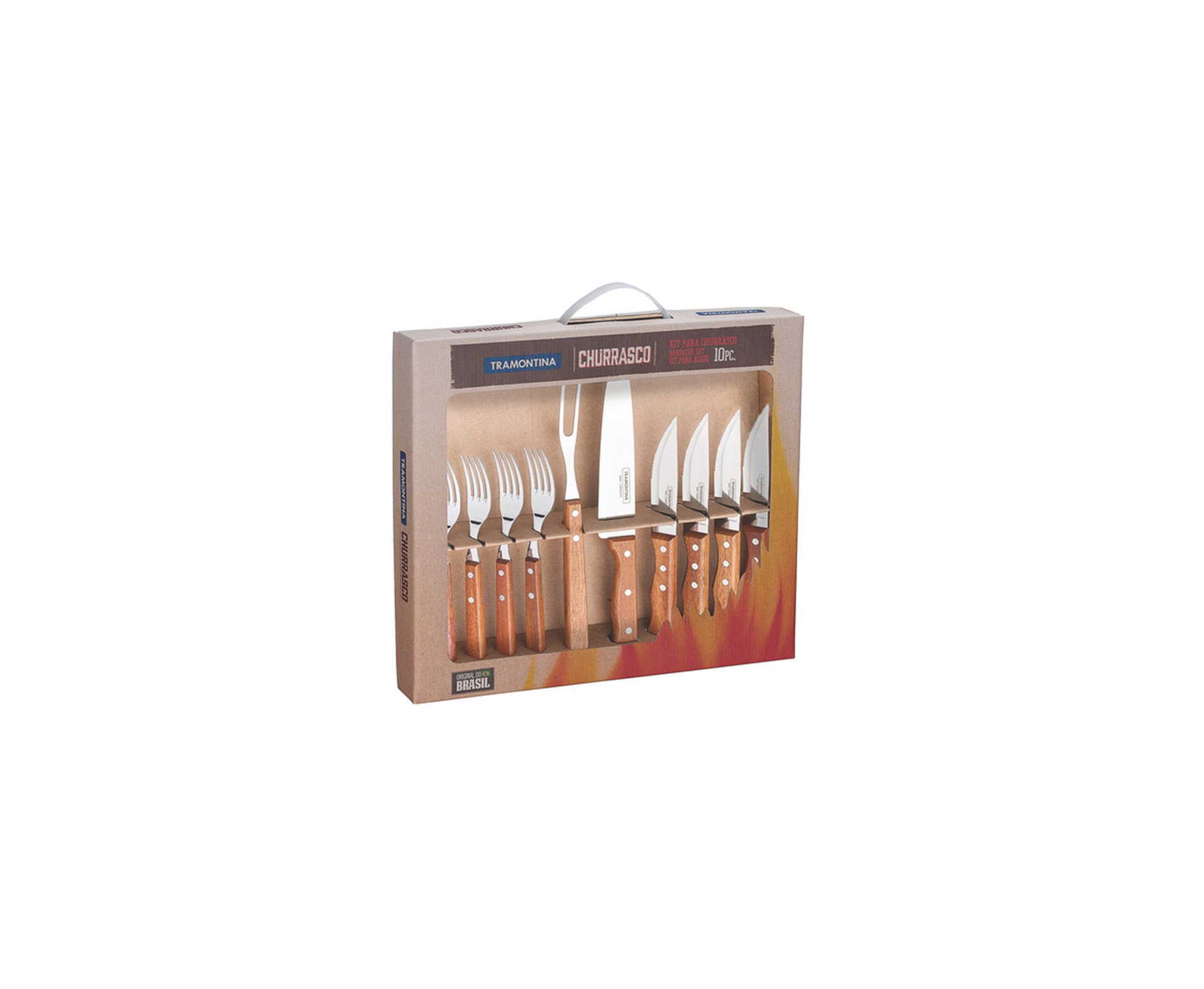 Kit Para Churrasco 10 Pçs Dynamic C/ Lamina De Aço Inox E Cabo De Madeira - Tramontina