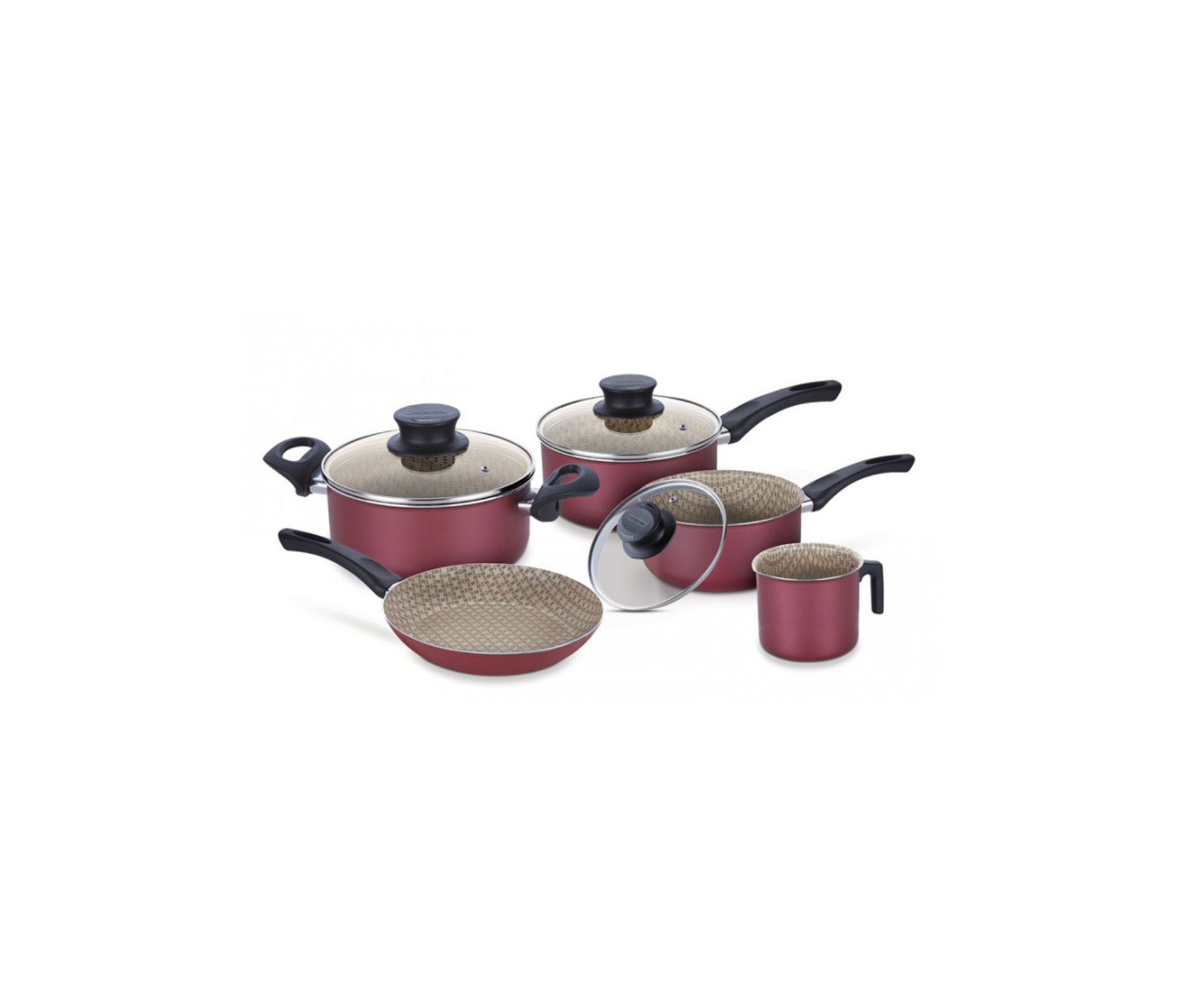 Jogo De Panelas 5 Pçs Paris Sortidos De Aluminio C/ Revestimento Antiaderente Cereja - Tramontina