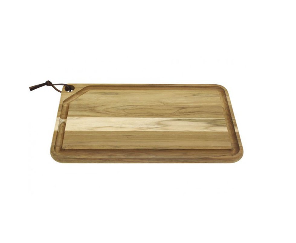 Tábua De Churrasco Madeira Teca Tira De Couro 28 X 49cm - Tramontina