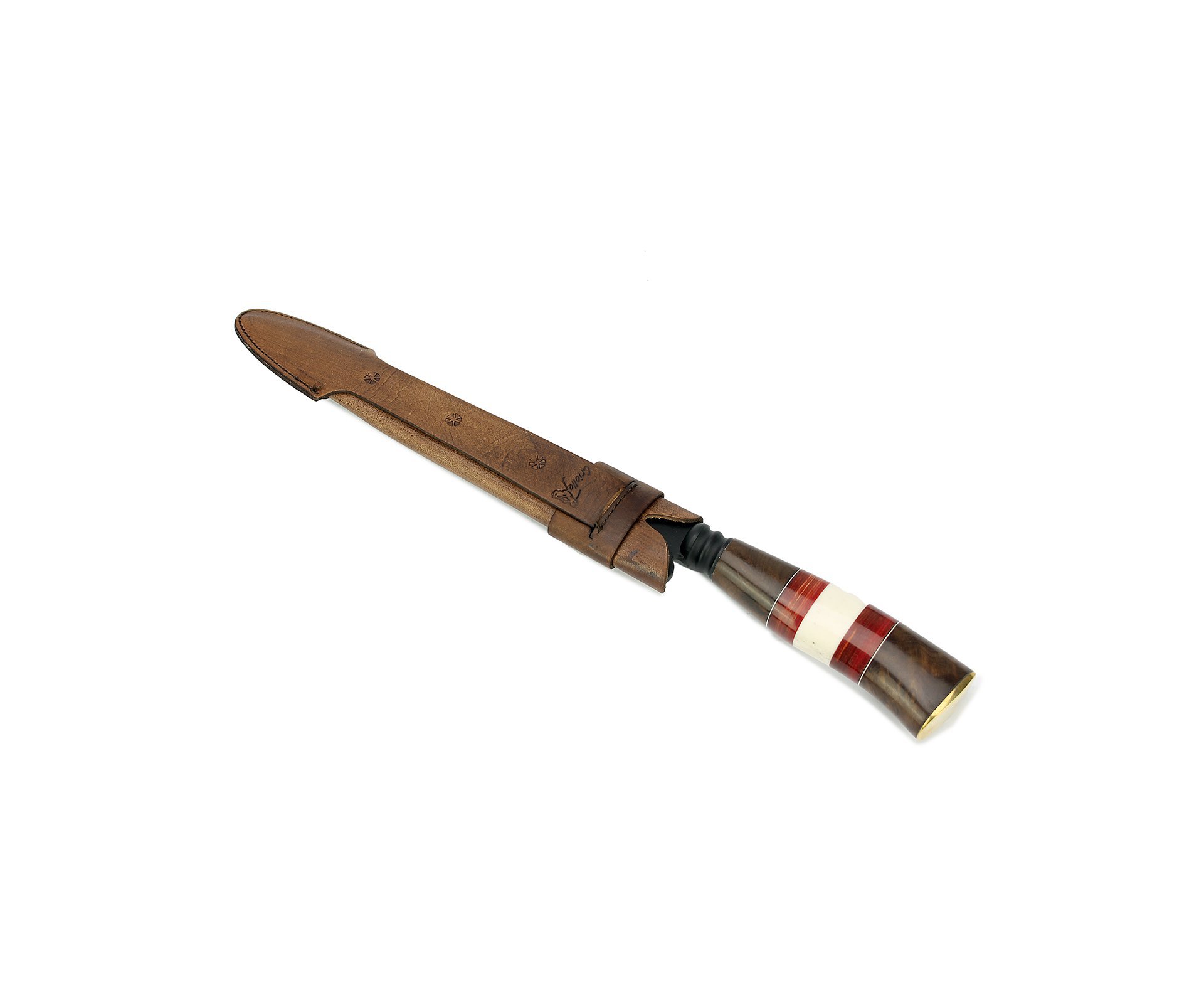 Faca Churrasco 8" Em Aço Carbono + Bainha Couro - Cabo De Madeira/chifre - Rodeio