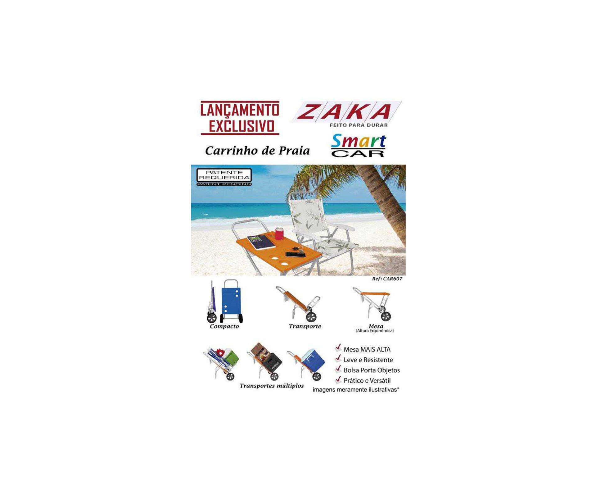 Carrinho De Praia Smart Car Azul Zaka