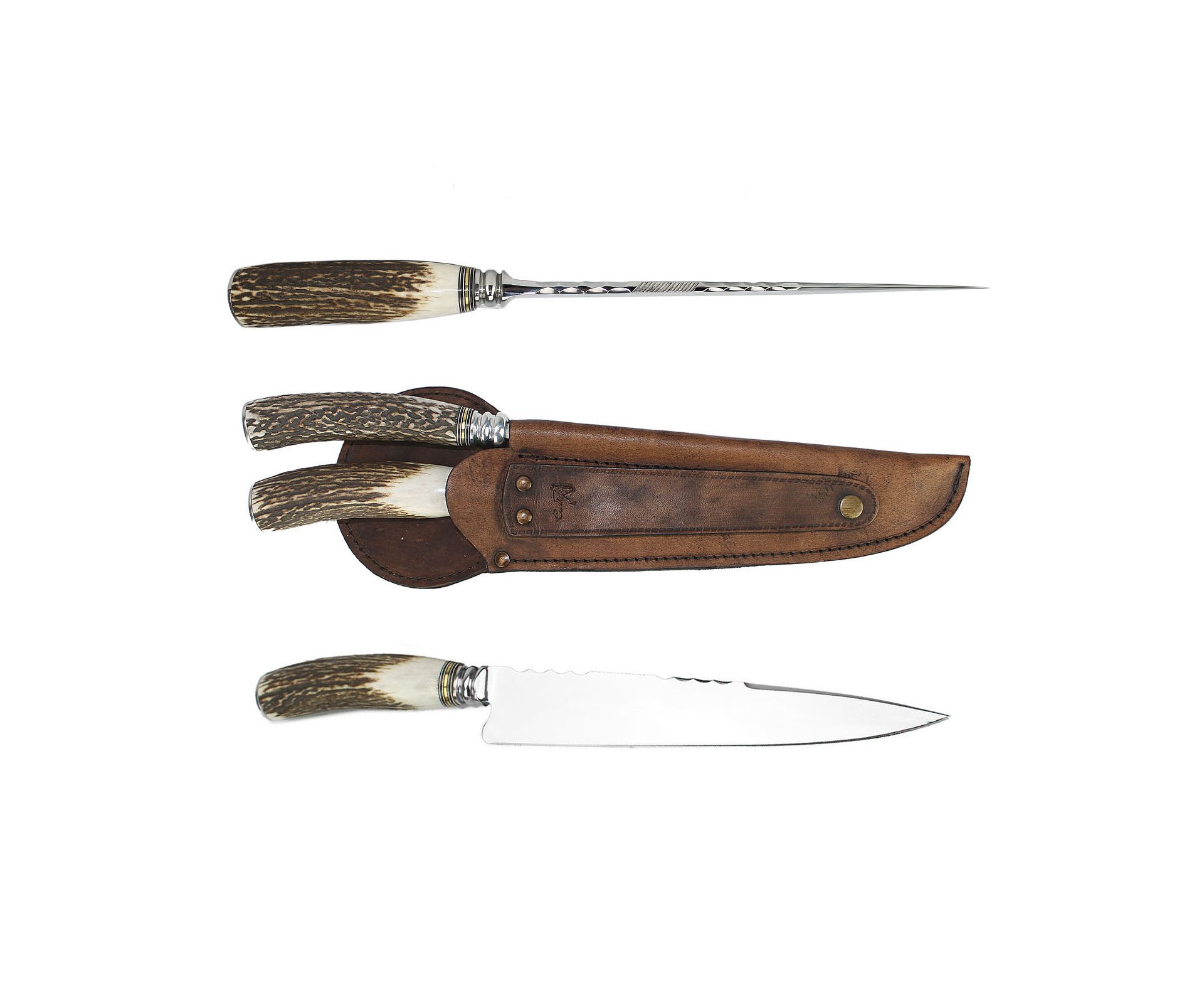 Conjunto Forjado De Faca E Chaira C/ Mosca 9" Cabo De Cervo - Criolla